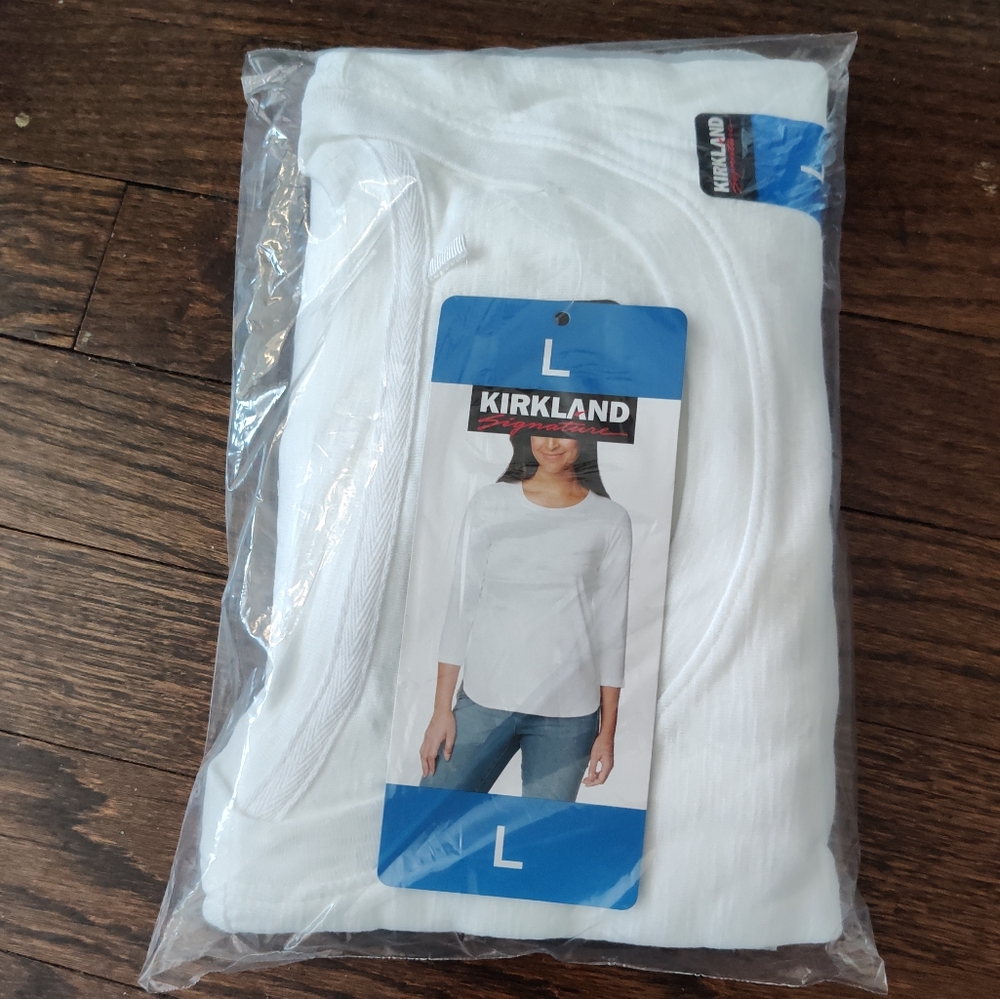 New Kirkland Signature Women Girls Slub Tee 2-pack White Select Size 100% Cotton - Picture 15 of 15
